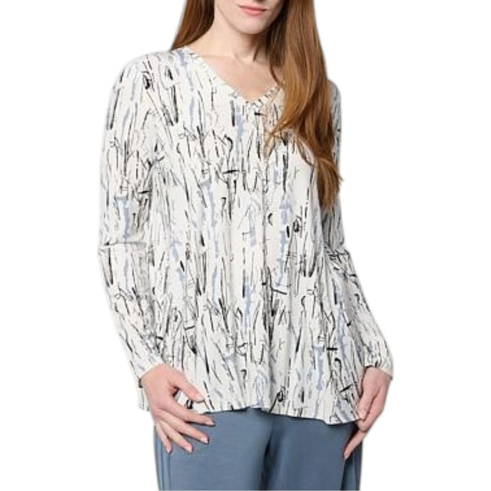 WynneCollection Women's Long-Slv Jersey Knit Top Powder Blue Combo - Regular